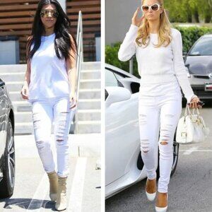 FRAME Le Skinny de Jeanne Ripped Jeans Winter White Size 28 NEW NWT